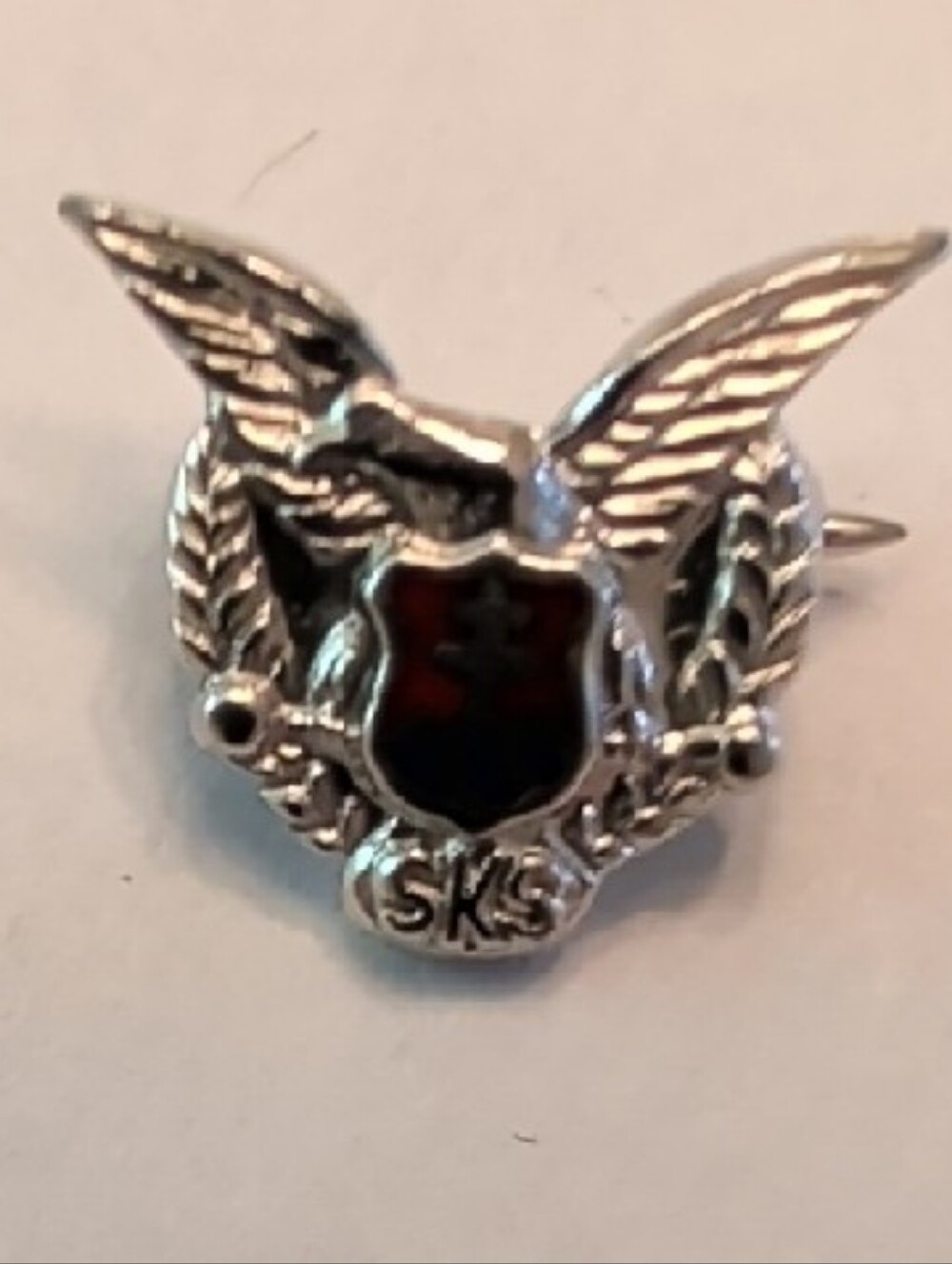 Vintage Tiny Sterling Silver Eagle Brooch with Red Enamel Shield - Picture 2 of 4